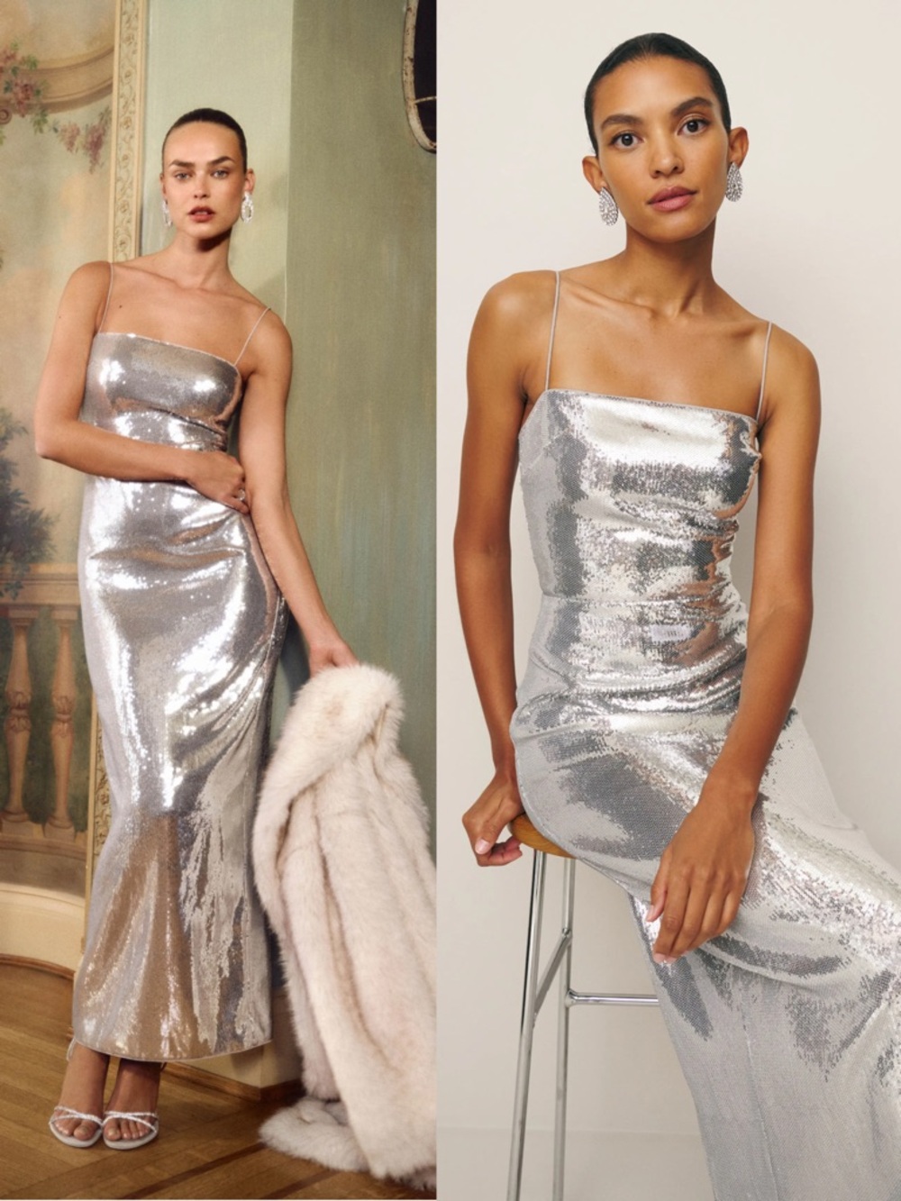 Reformation NWT Frankie Dress in Silver Sequin  Size 0
